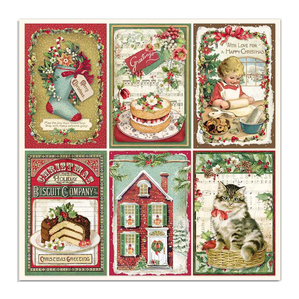 Classic Christmas Stamperia Scrapbooking Cardstock Paper Set.  12x12 inch Pad. These beautiful high quality papers by Stamperia are themed sets with coordinating designs