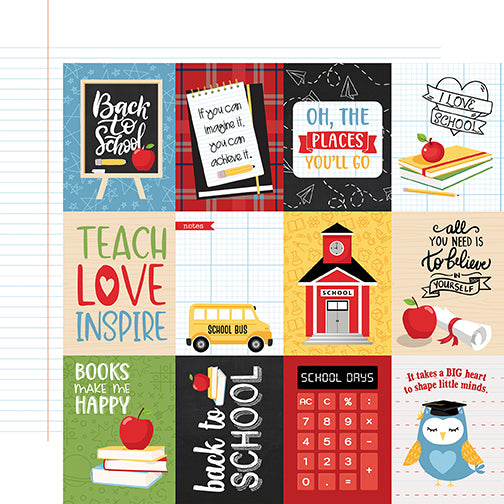 School Rules Teach Love Inspire Echo Park Journaling Card, Seasonal Collection - 12"x12" Double-Sided Scrapbooking Cardstock