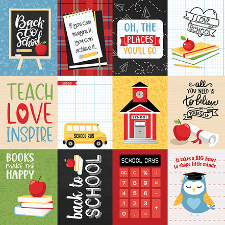 School Rules Teach Love Inspire Echo Park Journaling Card, Seasonal Collection - 12"x12" Double-Sided Scrapbooking Cardstock
