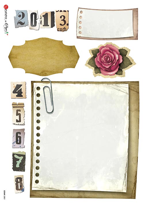 Shop Scrapbook Themed A4 Rice Paper of Exquisite Quality for Decoupage crafts. Imported from Italy.  Ideal for Scrapbooking, Mixed Media, Journaling, Card making, DIY projects.