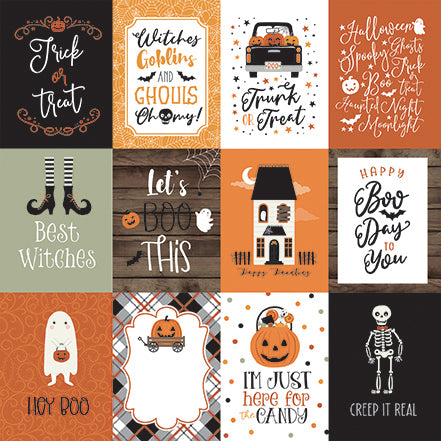Echo Park Halloween Journaling Card- 12'x12" Double-Sided Cardstock Collection: Spooky Idividual Squares Size: 3" x 4" inches