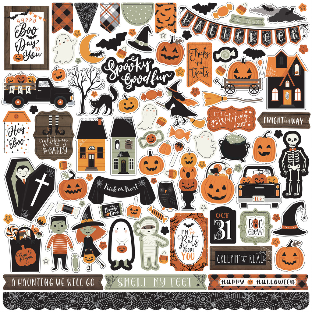 This package contains Echo Park Cardstock Stickers - Spooky, 12x12 inches
