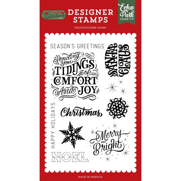 Shop Echo Park Sending you Tidings Christmas clear high quality Photopolymer Stamps.  Ink used on these stamps has excellent adhesion and the stamp produces a very crisp and detailed stamped image