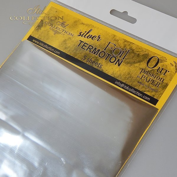 ITD Collection - Termoton Foil Sheets 6"x6" 5/Pkg - Silver Metallic. Add shimmer and shine to any project. This pack of 10 sheets can add a metallic element to your projects with or without the use of hot foiling!