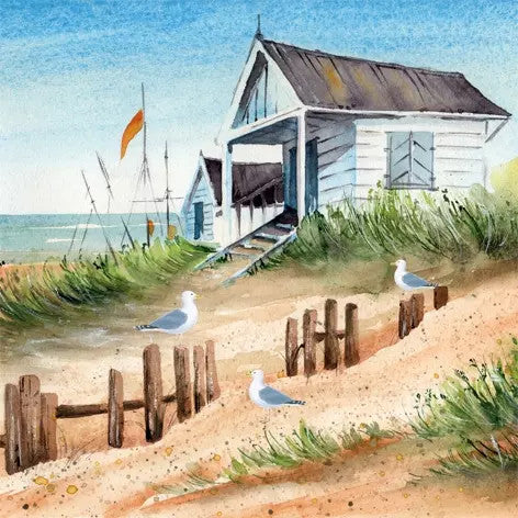 These Summer House on Sandy Seashore Decoupage Paper Napkins are of exceptional quality and imported from Europe. They are 3-ply and have a silky feel, with vivid ink colors that don't bleed when moistened