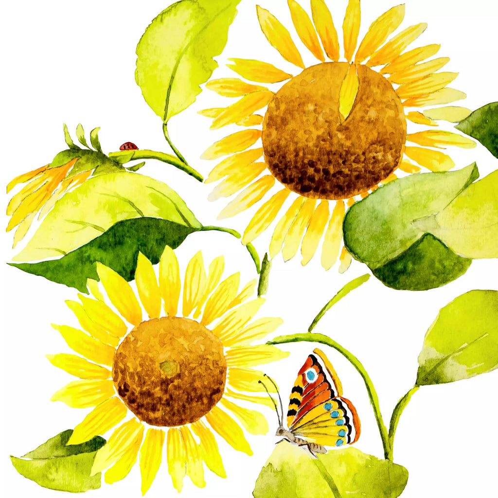These yellow Sunflowers & colorful Monarch Butterfly Decoupage Paper Napkins are of exceptional quality and imported from Europe. This makes them ideal for Decoupage Crafting, DIY crafts