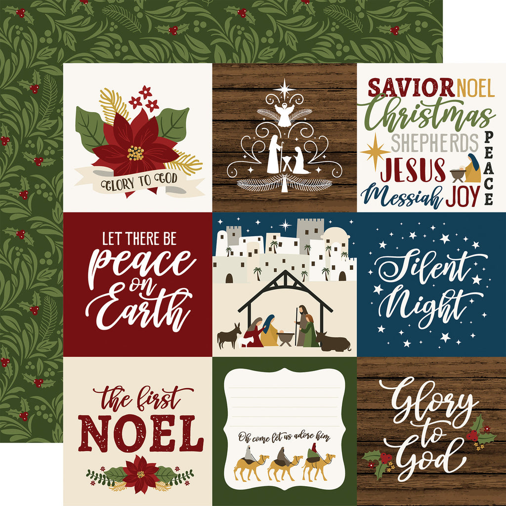 Echo Park Journaling Card, The First Noel Collection - 12"x12" Double-Sided Scrapbooking Cardstock. Individual Squares. 