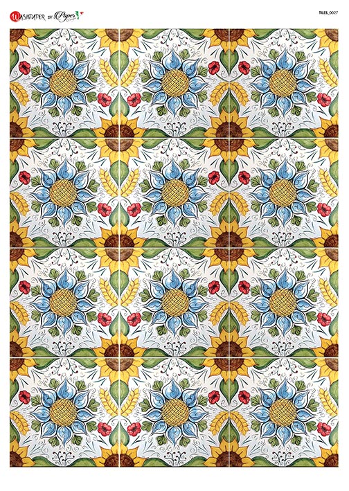 This Beautiful Sunflower Tiles A5 Rice Paper is of Exquisite Quality for Decoupage crafts. Thin yet durable. Imported from Europe. Beautiful colors, great patterns, exceptional strength