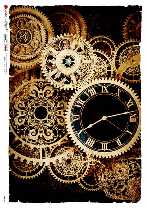 This Beautiful Gold Clocks A5 Rice Paper is of Exquisite Quality for Decoupage crafts. Thin yet durable. Imported from Europe. Beautiful colors, great patterns, exceptional strength.