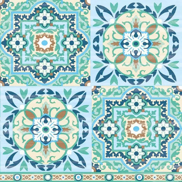 These Green-Blue Tiles Decoupage Paper Napkins are of exceptional quality. Imported from Europe.  3-ply, silky feel, and vivid ink colors. Ideal for Decoupage Crafting
