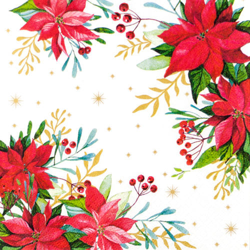 These Traditional Poinsettia Christmas Decoupage Paper Napkins are Imported from Europe. Ideal for Decoupage