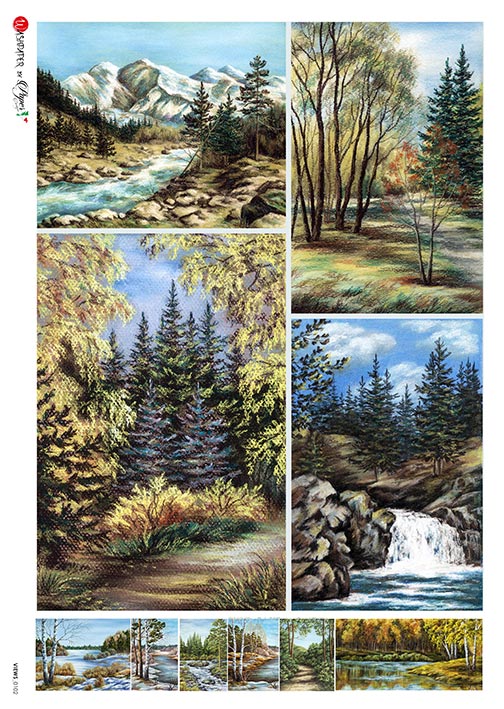 Mountain Scenes, Rivers, Water Falls, Rapids Pine Trees, Snow Aspen Tree A5 Rice Paper for Decoupage Crafting, Scrapbooking, Journaling, Cardmaking