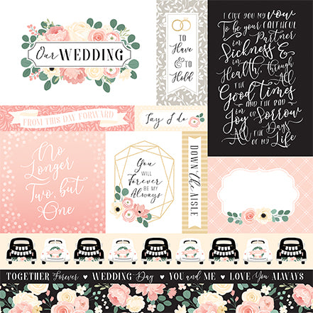 Our Wedding Day Wishes Echo Park Journaling Card, Seasonal Collection - 12"x12" Double-Sided Scrapbooking Cardstock
