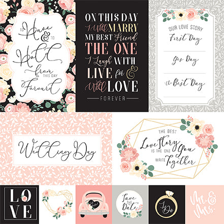 Wedding Day Echo Park Journaling Card, Seasonal Collection - 12"x12" Double-Sided Scrapbooking Cardstock