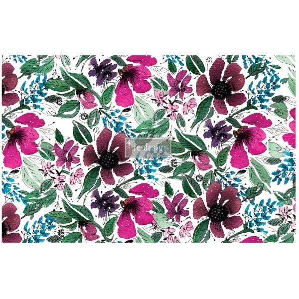 Watercolor flora bright fushia Floral ReDesign with Prima Décor Tissue Paper for Decoupage