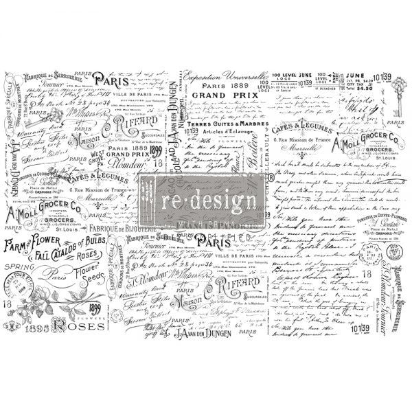 Zoe vintage black and white script. ReDesign with Prima Décor Tissue Paper for Decoupage