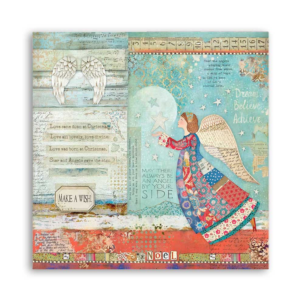 Stamperia Christmas Patchwork Angel 12"x12" Double-Sided Cardstock. Beautiful Scrapbooking paper. Made in Italy. Their patterns are distinctive and recognized around the world.