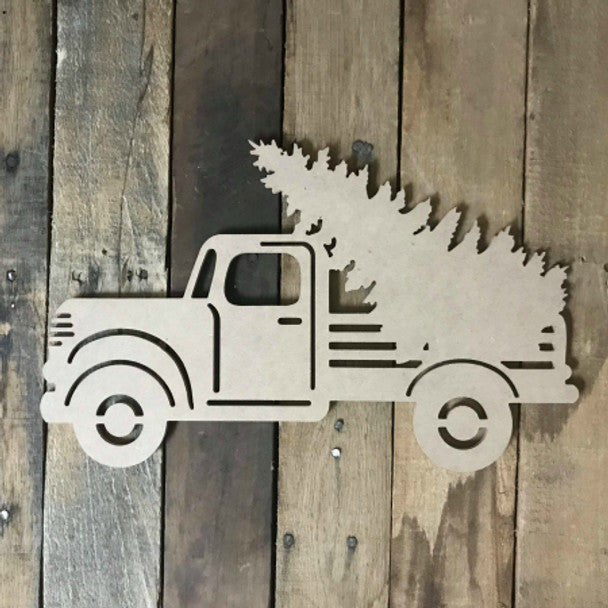 Truck with Christmas Tree - Wood Shape 12" Find top quality MDF wood craft cut outs for decoupage. Wooden shapes make great home décor projects