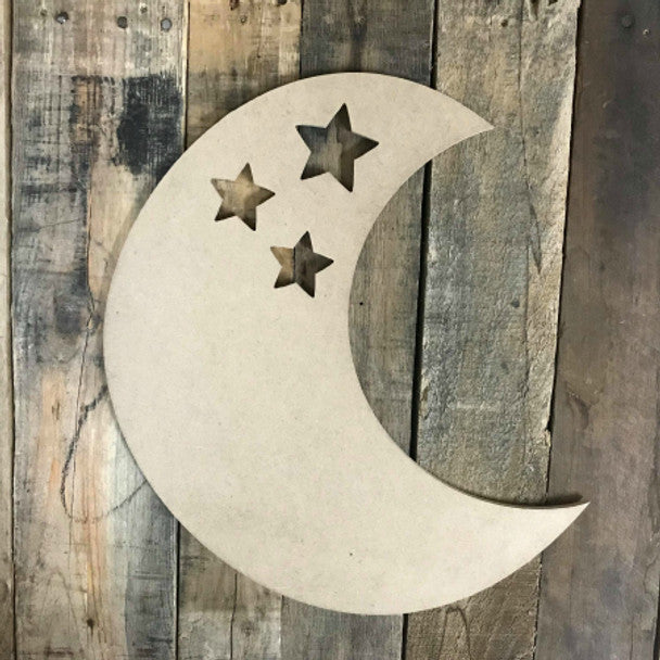 Moon with Stars - Wood Shape 10" Find top quality MDF wood craft cut outs for decoupage. Wooden shapes make great home décor projects