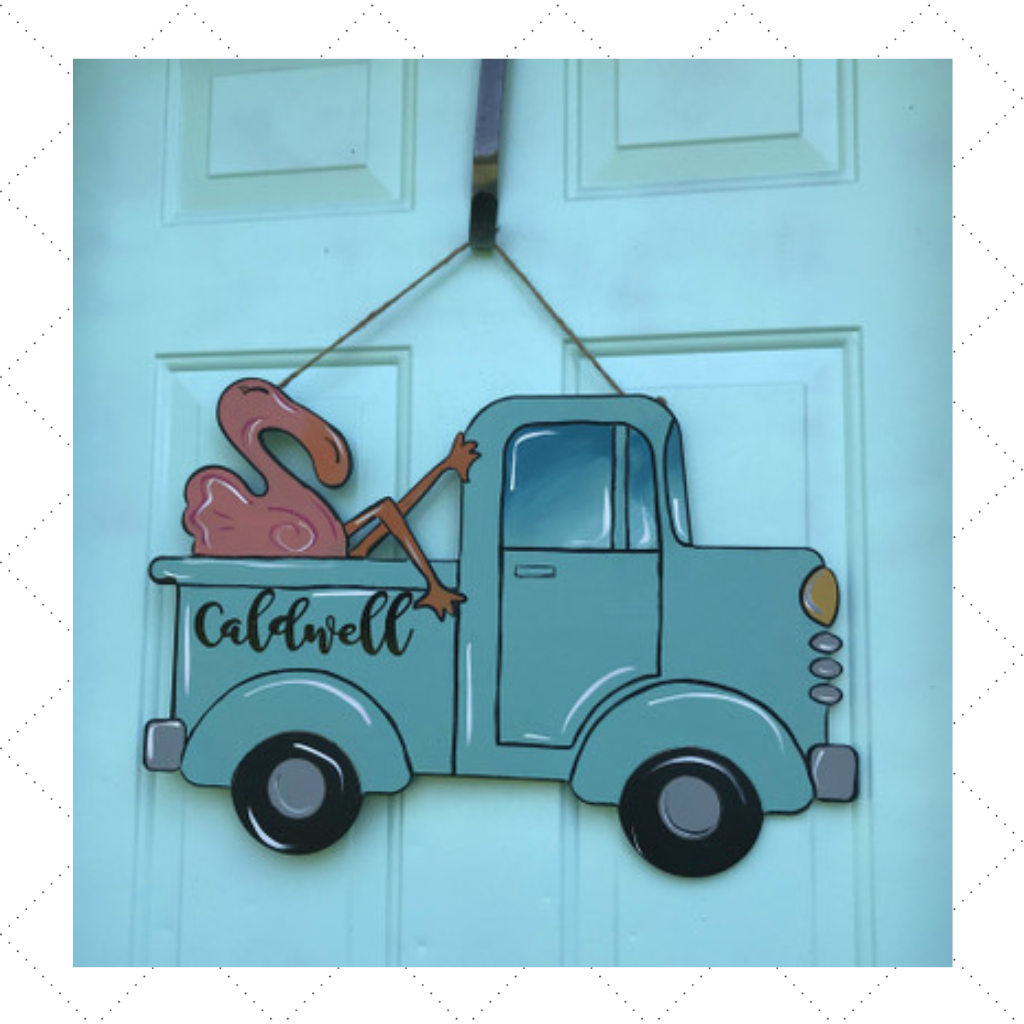 Truck with Flamingo - Wood Shape 10" Find top quality MDF wood craft cut outs for decoupage. Wooden shapes make great home décor projects