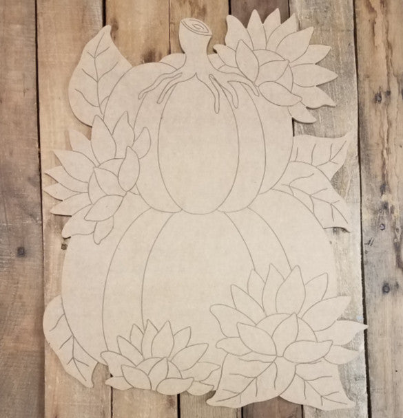 Stacked Pumpkins with Sunflowers - Wood Shape 12" Find top quality MDF wood craft cut outs for decoupage. Wooden shapes make great home décor projects