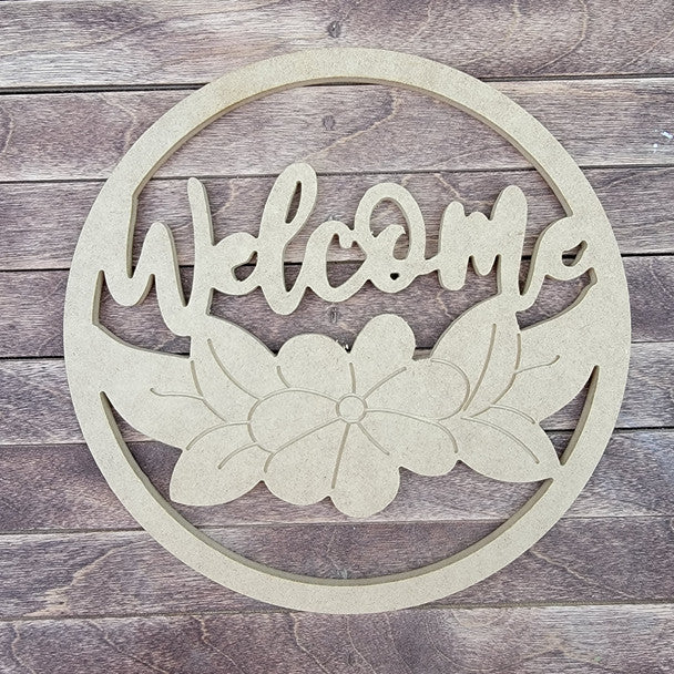 Welcome Flower Circle - Wood Shape 12" Find top quality MDF wood craft cut outs for decoupage. Wooden shapes make great home décor projects